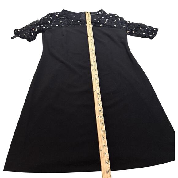 Nina Leonard Sz S Dress Black Crepe Midi Beaded Sheer Short Sleeve Round Neck - Picture 10 of 14